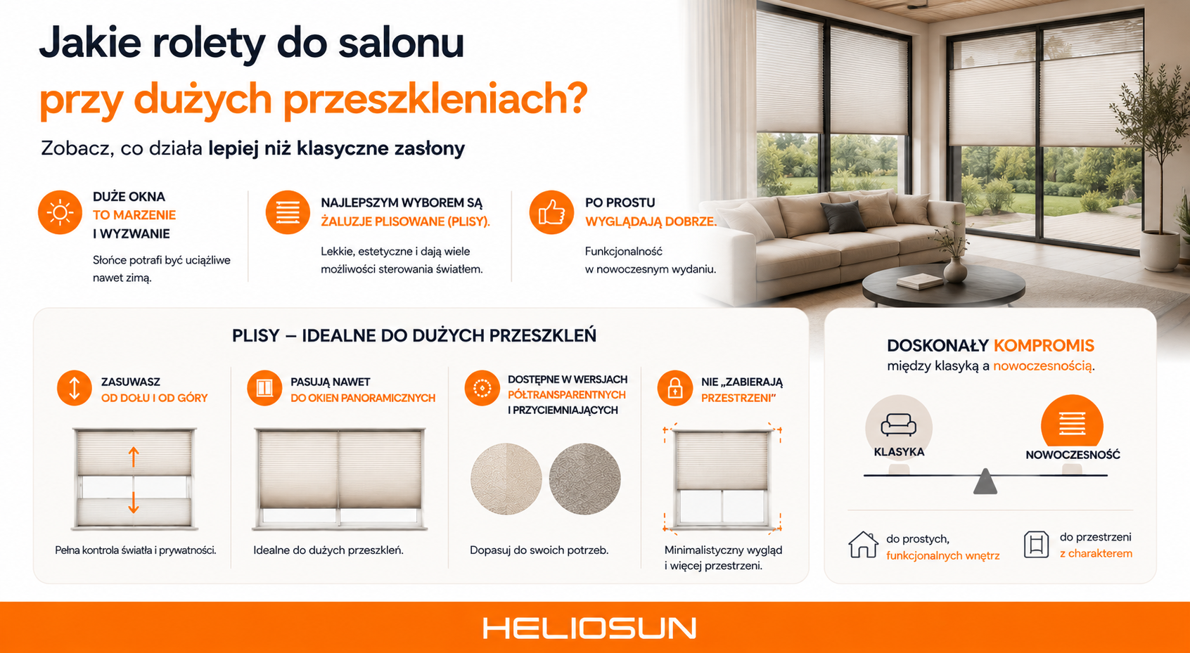 Rolety do salonu z dużymi przeszkleniami