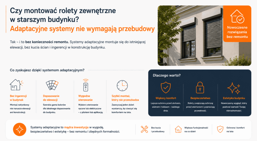 rolety zewnętrzne w starszym budynku