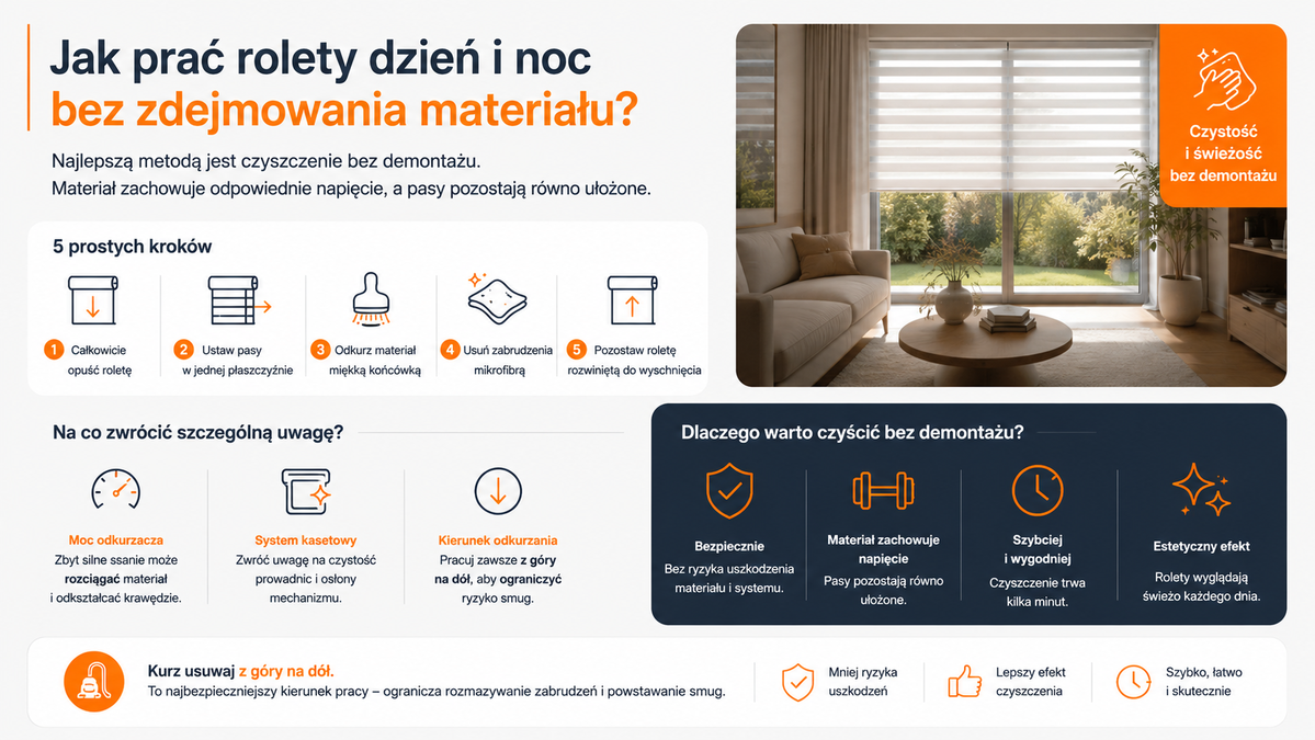 Jak prać rolety dzień i noc bez zdejmowania materiału?